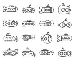 Bathyscaphe-Symbole setzen Umrissvektor. tauchendes U-Boot vektor