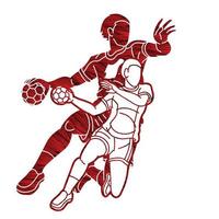 silhouette gruppe von handballspielern männliche und weibliche karikatursportaktion vektor