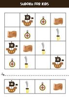 Lern-Sudoku-Spiel mit Piratenelementen für Kinder. vektor