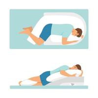 korrekta sovställningar. ta hand om ryggens hälsa. vektor illustration.