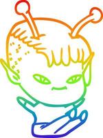 Regenbogen-Gradientenlinie zeichnet niedliches Cartoon-Alien-Mädchen vektor