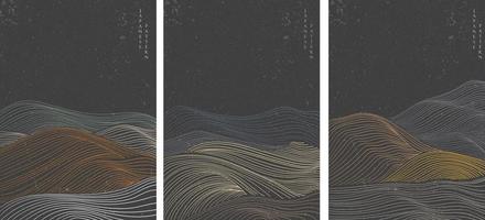 japanska handritade vågmönster med abstrakt bakgrundsvektor. kurvelement i orientalisk stil. vektor
