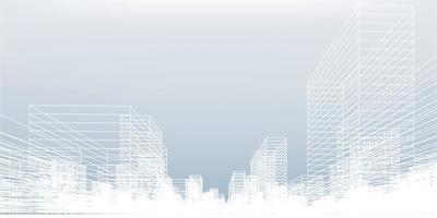 Perspektivische 3D-Darstellung des Gebäudedrahtmodells. Vektor-Drahtgitter Stadt Hintergrund des Gebäudes. vektor