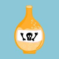 vektorillustration för halloween, en gul flaska med gift och en etikett med en skalle. illustration för vykort, affischer, t-shirttryck, semesterdekor vektor