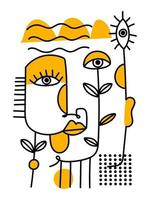 abstraktes Gesichtsporträt Frau, Mann, Person, Charaktervektorillustration. Strichzeichnungen, moderne, handgezeichnete Menschen. vektor