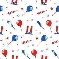 nahtloses Muster mit festlichen Attributen. US-Unabhängigkeitstag. 4. Juli. Vektor-Tapete. vektor