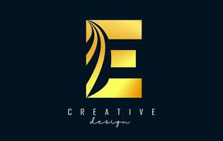 kreatives goldenes buchstabe e-logo mit führenden linien und straßenkonzeptdesign. buchstabe e mit geometrischem design. vektor