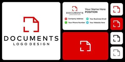 einfaches Dokument-Logo-Design mit Visitenkartenvorlage. vektor