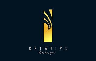 kreatives goldenes i-logo mit führenden linien und straßenkonzeptdesign. Buchstabe i mit geometrischem Design. vektor