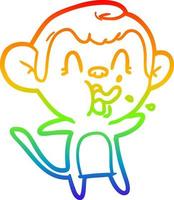 Regenbogen-Gradientenlinie, die einen verrückten Cartoon-Affen zeichnet vektor