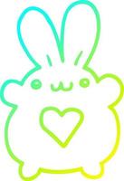 kall gradient linjeritning söt tecknad kanin med kärlekshjärta vektor