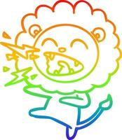 Regenbogen-Gradientenlinie Zeichnung Cartoon brüllender Löwe vektor