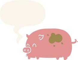 süßes Cartoon-Schwein und Sprechblase im Retro-Stil vektor