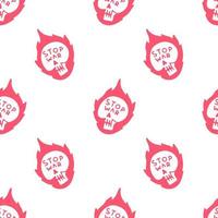 trendigt brinnande skeletthuvud med stop war-typografi, sömlös bakgrundsillustration för t-shirt, klistermärke eller klädesplagg. med retro och doodle tecknad stil. vektor