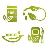 uppsättning biobränsle ikoner. tankstation, pumpmunstycke, oljefat. gas-, diesel- eller bensinutrustning. miljövänlig industri, miljö och alternativ energi symbol vektor