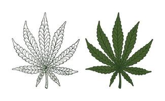 grönt cannabisblad retro gammal linjekonst etsningsvektor vektor