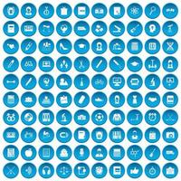 100 High-School-Icons blau gesetzt vektor