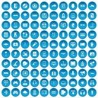 100 Gadget-Icons blau gesetzt vektor