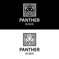 Panther schwarz und weiß im Box-Retro-Vintage-Logo-Design vektor