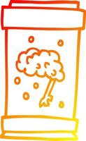 warme Gradientenlinie Zeichnung Cartoon-Gehirn im Glas vektor