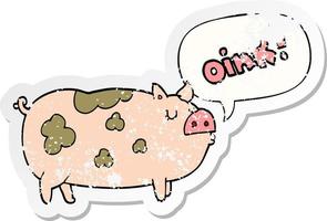 tecknad oinking gris och pratbubbla nödställda klistermärke vektor