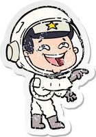 bedrövad klistermärke av en tecknad skrattande astronaut vektor
