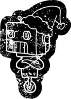 Cartoon verzweifelte Ikone eines Roboters mit Weihnachtsmütze vektor