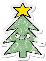 beunruhigter Aufkleber eines niedlichen Cartoon-Weihnachtsbaums vektor