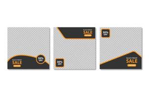 uppsättning redigerbara minimal fyrkantig banner mall. svart och orange bakgrundsfärg med form. lämplig för inlägg i sociala medier och webbannonser. vektor illustration