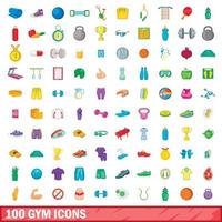 100 Fitness-Icons gesetzt, Cartoon-Stil vektor