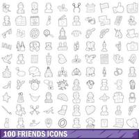 100 Freunde Icons Set, Umrissstil vektor