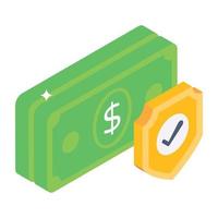 pengar skydd isometrisk ikon, anpassningsbar design vektor