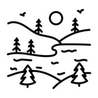 en vinterlandskap doodle ikon vektor