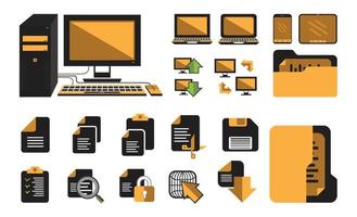 computerdatei, ordner, system, pc große symbole setzen zeichen und symbole sammlungssymbole für web und mobile vektor