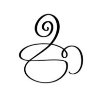 Vektorkalligrafie Kaffee- oder Teetasse mit Dampf. kalligraphische schwarz-weiß-illustration. handgezeichnetes design für logo, symbolcafé, menü, textilmaterial
