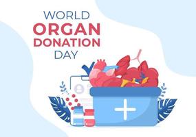 världsdagen för organdonation med njurar, hjärta, lungor, ögon eller lever för transplantation, räddning av liv och hälsovård i platt tecknad illustration vektor