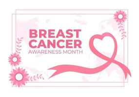 brustkrebsbewusstseinsmonatshintergrundkarikaturillustration mit bandrosa und frau für krankheitspräventionskampagne oder gesundheitswesen vektor