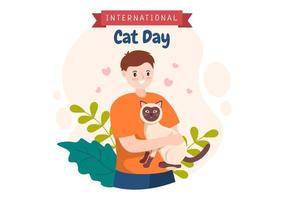 der internationale katzentag feiert die freundschaft zwischen menschen und katzen am august in einer niedlichen flachen cartoon-hintergrundillustration vektor