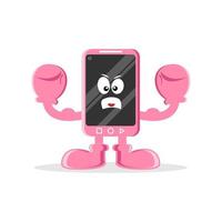 Smartphone-Maskottchen mit wütendem Gesicht, das Muskeln zeigt. geeignet für Logo, Illustration etc. vektor