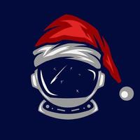 Jultomten astronaut logotyp linje popkonst poträtt färgglad design med mörk bakgrund. abstrakt vektor illustration.