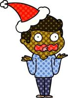 Comic-Stil-Illustration eines Mannes, der total gestresst ist und eine Weihnachtsmütze trägt vektor