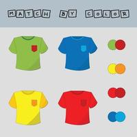 Verbinden Sie den Namen der Farbe und den Charakter des T-Shirts vektor