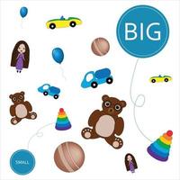 matcha leksakerna efter storlek stor eller liten. barns pedagogiska spel. vektor