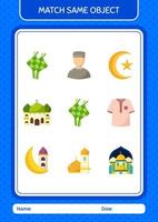 Übereinstimmung mit demselben Objektspiel Ramadan-Symbol. arbeitsblatt für vorschulkinder, kinderaktivitätsblatt vektor