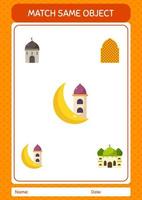 Übereinstimmung mit demselben Objektspiel Ramadan-Symbol. arbeitsblatt für vorschulkinder, kinderaktivitätsblatt vektor