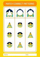 matcha mönsterspel med moské. arbetsblad för förskolebarn, aktivitetsblad för barn vektor