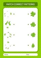 matcha mönsterspel med ketupat. arbetsblad för förskolebarn, aktivitetsblad för barn vektor