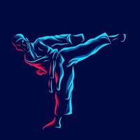 Karate Kampftechnik Vektor Silhouette Linie Pop Art Potrait Logo farbenfrohes Design mit dunklem Hintergrund. abstrakte Vektorillustration. isolierter schwarzer hintergrund für t-shirt, poster, kleidung.