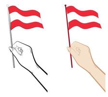 kvinnlig hand håller försiktigt Österrikes lilla flagga med fingrarna. semester designelement. vektor på en vit bakgrund