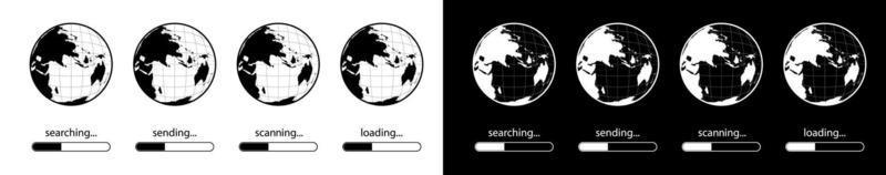 Indikator für Laden, Senden, Scannen, Suchen im Internet. Informationen im World Wide Web. Datensicherheit. Reihe von Symbolen. Schwarz-Weiß-Vektor vektor